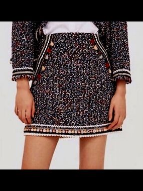 Zara Textured Multicolor Tweed Mini Skirt size S